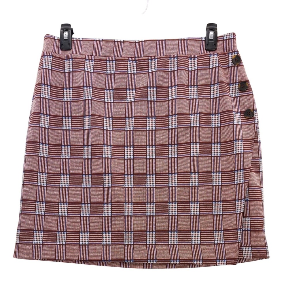 Sanctuary Skirt Women XXL‎ Brown Plaid Faux Wrap Elastic Waist Mini Skirt